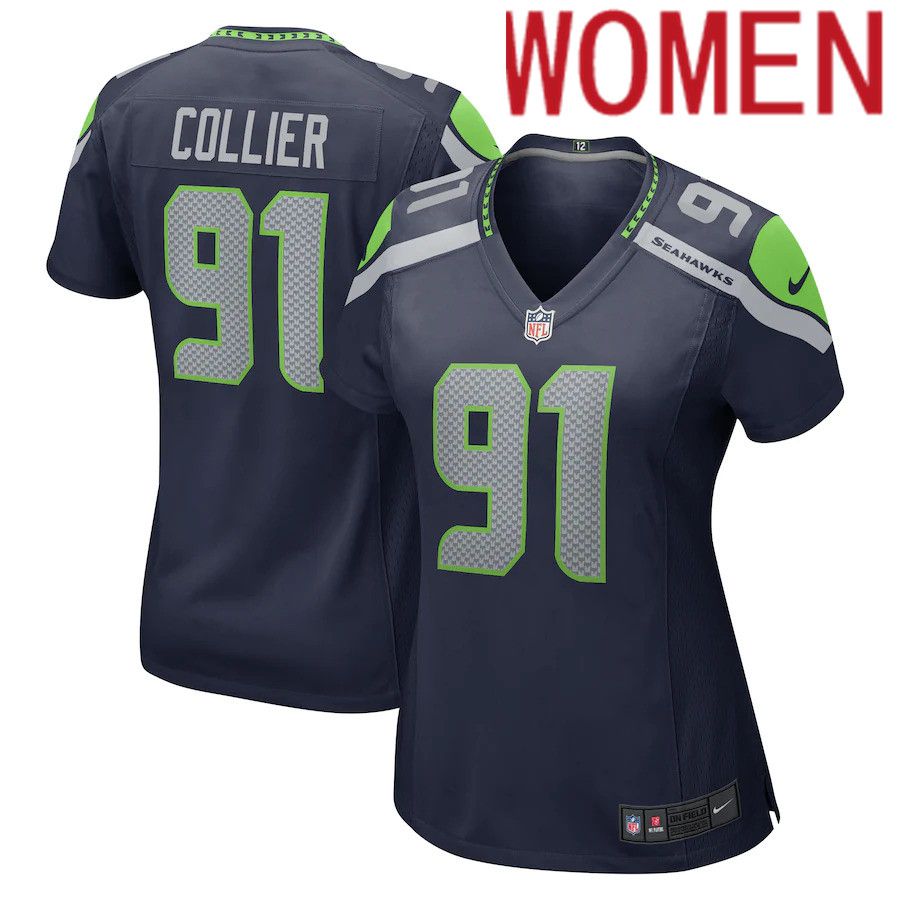 Women Seattle Seahawks #91 L.J. Collier Nike College Navy Game NFL Jersey